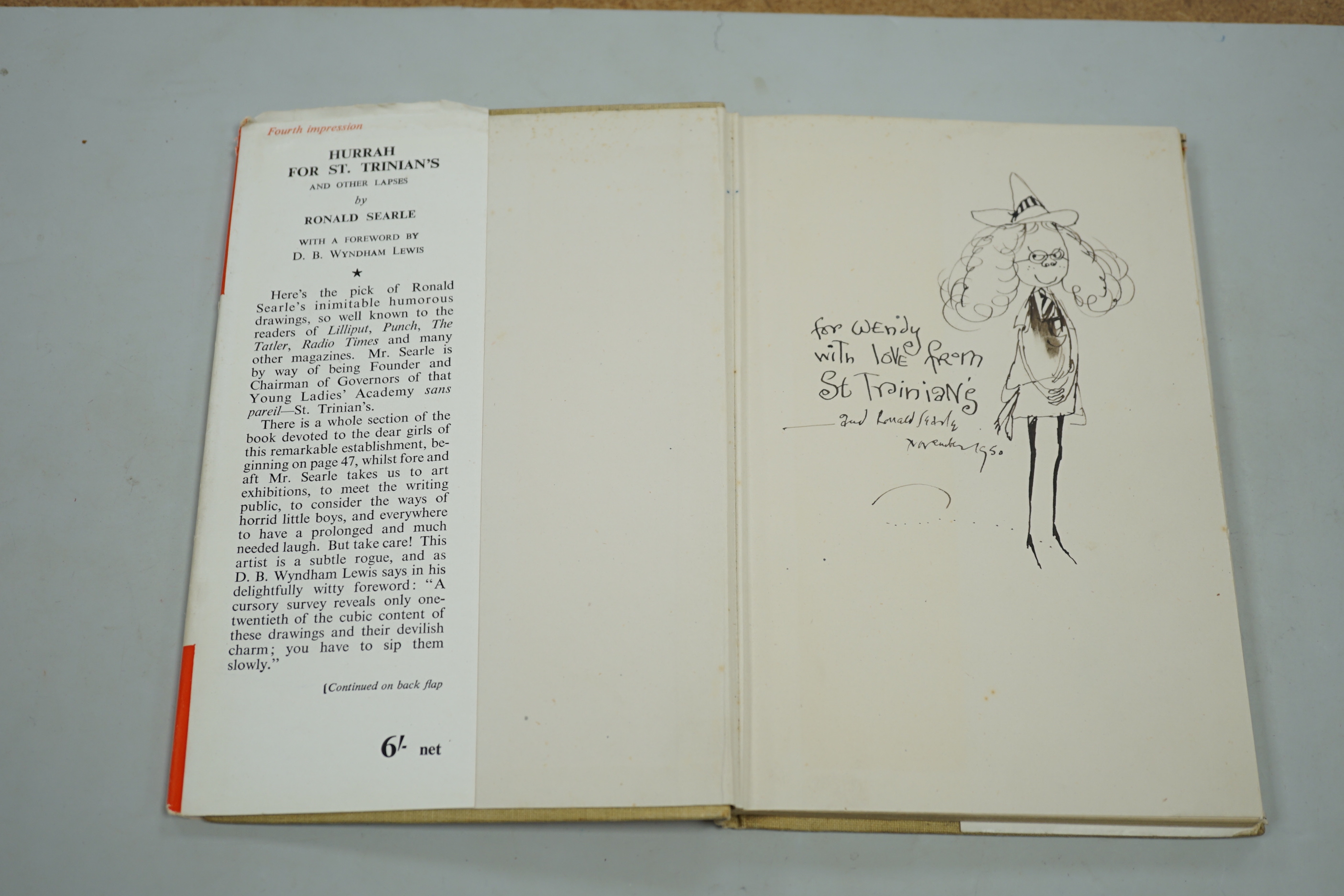 Ronald Searle, Hurrah for St Trinians, Fourth Imp. May 1950, signed and dedicated